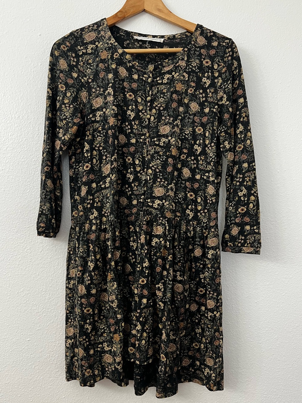 Peruvian Connection Alpine Floral V-Neck Mini Dress Tunic Cotton Modal